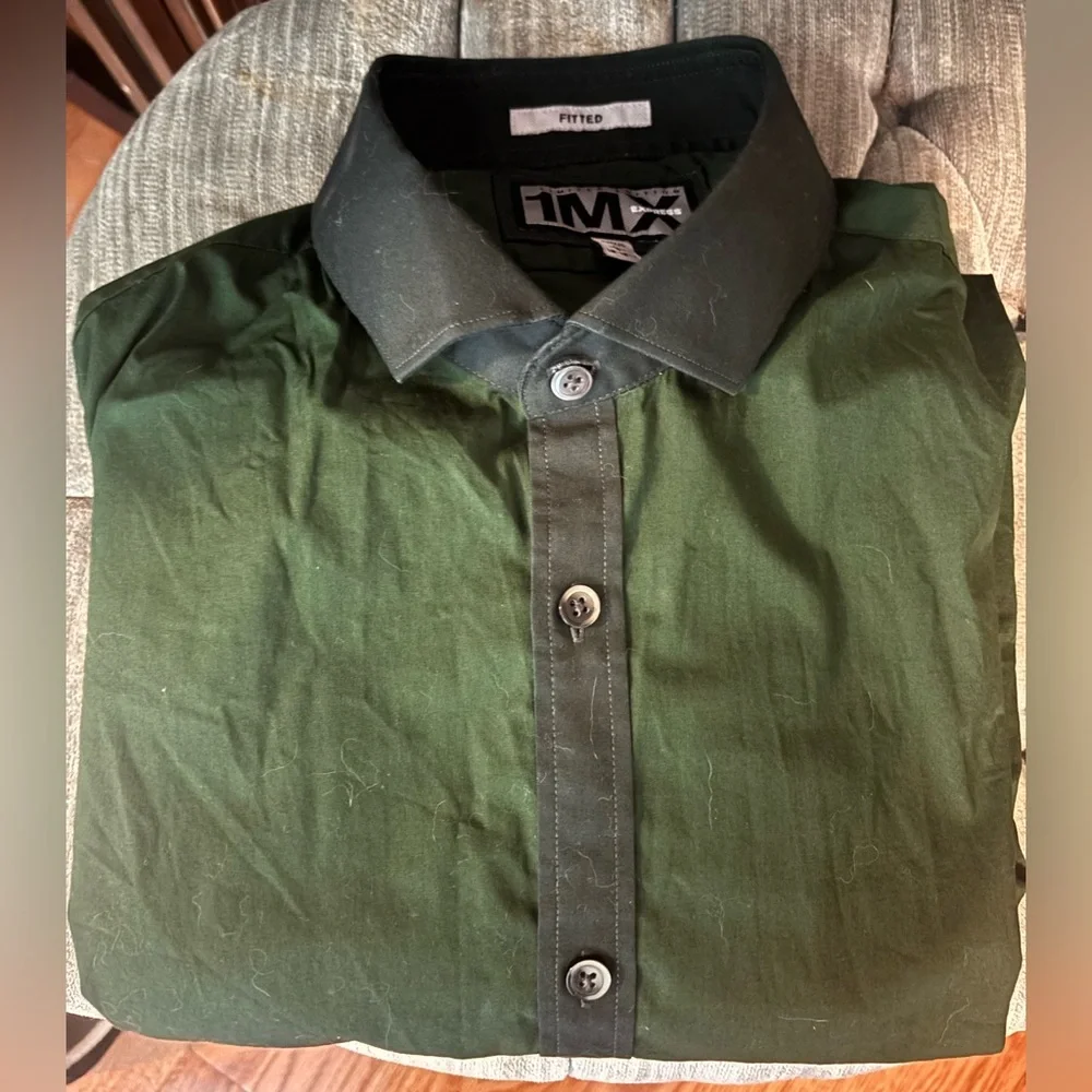 Express 1MX Green Fitted Dress Shirt Size Large SALE - Picture 1 of 5